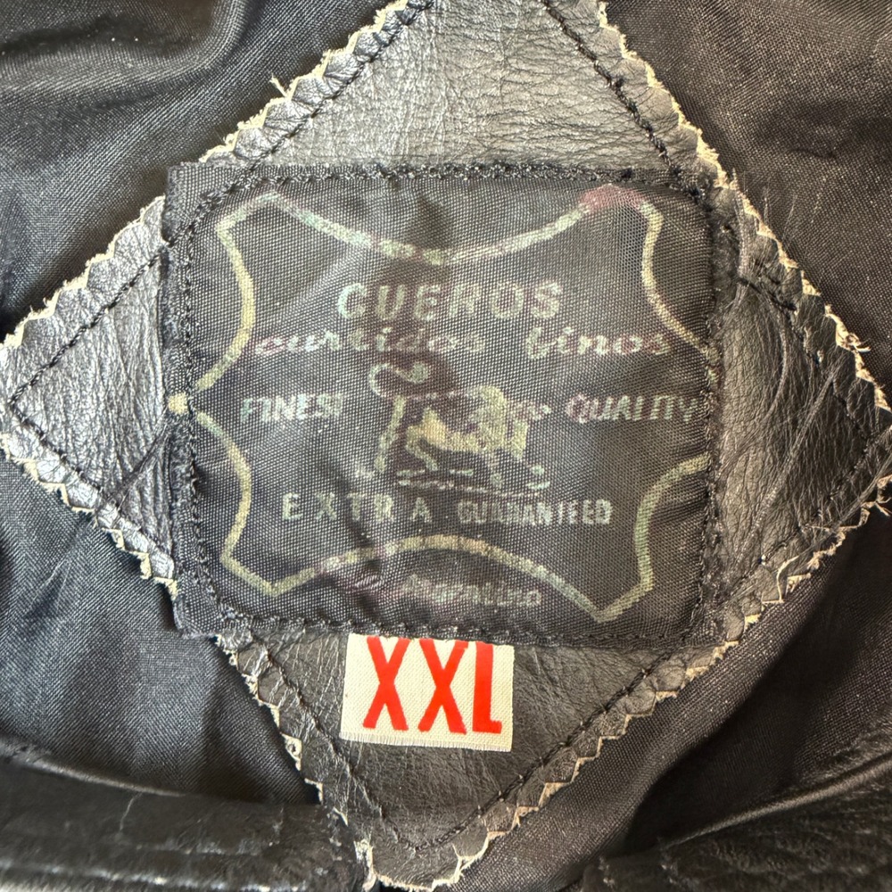 Cueros Curtidos Finos Mens XXL Black Leather Bomber Jacket Argentina Cafe Racer - Picture 8 of 10